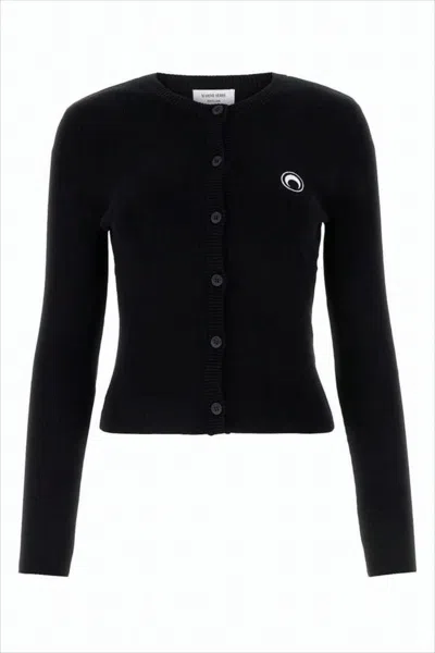 Marine Serre Fitted Cardigan With Button-down Front In Black