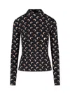Marine Serre Fitted Long-sleeve Top With Crescent Moon Pattern In Black