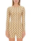 Marine Serre Fitted Long-sleeve Top With Crescent Moon Pattern In Neutral