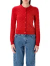 Marine Serre Red Moon Jacquard Knit Fitted Cardigan In Red
