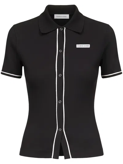 Marine Serre Fitted Retro-inspired Polo Shirt With Contrasting Trim In Black