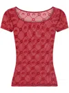 Marine Serre Fitted Sheer Mesh Moongram Pattern T-shirt In Red
