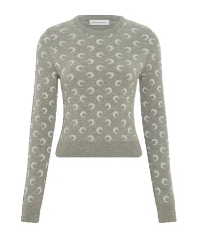 Marine Serre Fitted Short Length Sweater With Crewneck And Long Sleeves In Gray
