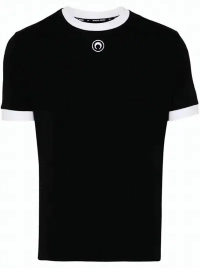 Marine Serre Fitted Short-sleeve T-shirt With Contrasting Ribbed Trims In Black