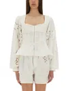 Marine Serre Fitted White Top With Square Neckline And Floral Embroidery