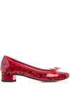 Marine Serre Red & Black Repetto Edition Camille Moon Printed Leather Heels In Dark Red