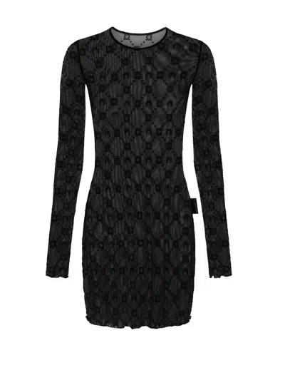 Marine Serre Flock Mini Crew Neck Dress Woman Black