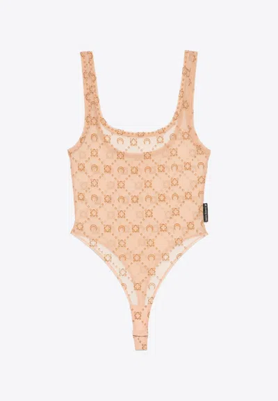 Marine Serre Flock Monogram Jacquard Bodysuit In Brown