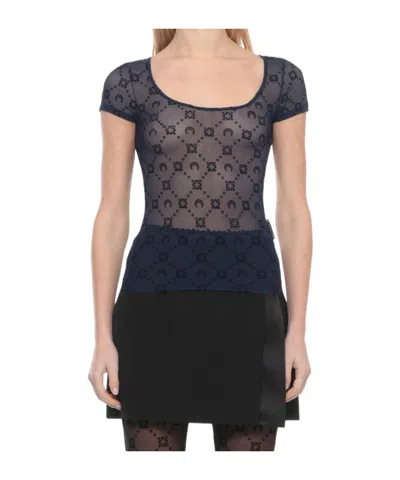 Marine Serre Flock Open Neck Top In Blue