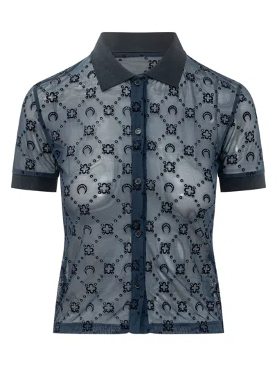 Marine Serre Flock Short Sleeve Polo Shirt In Navy