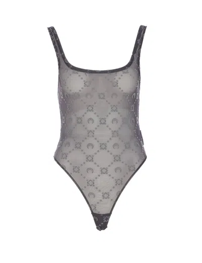 Marine Serre Floral Pattern Crewneck Swimsuit In Grey