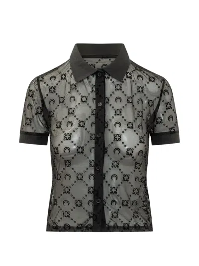 Marine Serre Black Embellished Shirt Collar Polo