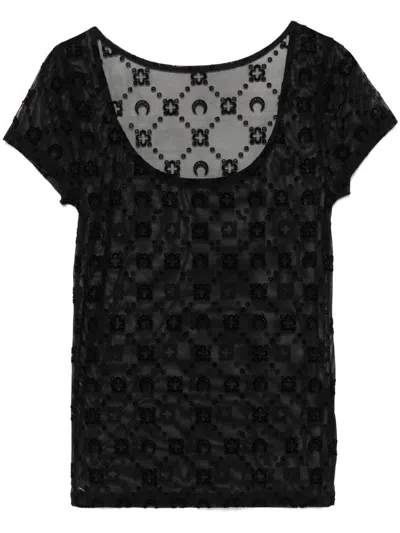 Marine Serre Flocked Mesh Top In Black