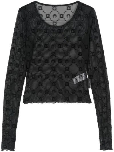 Marine Serre Flocked-monogram Crop Top In Black