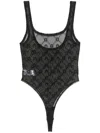 Marine Serre Flocked-moonogram Mesh Bodysuit In Black