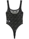 Marine Serre Flocked-moonogram Mesh Bodysuit In Black