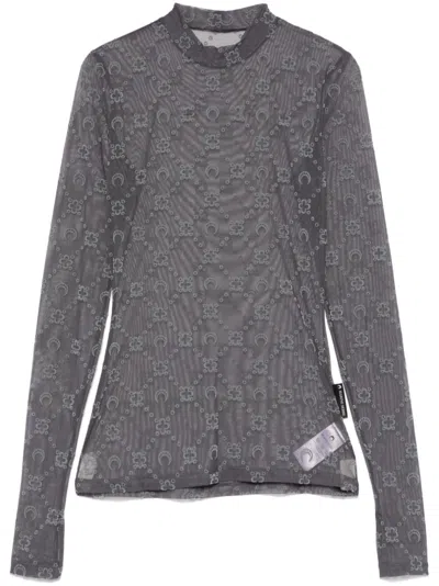 Marine Serre Flocked-moonogram T-shirt In Grey