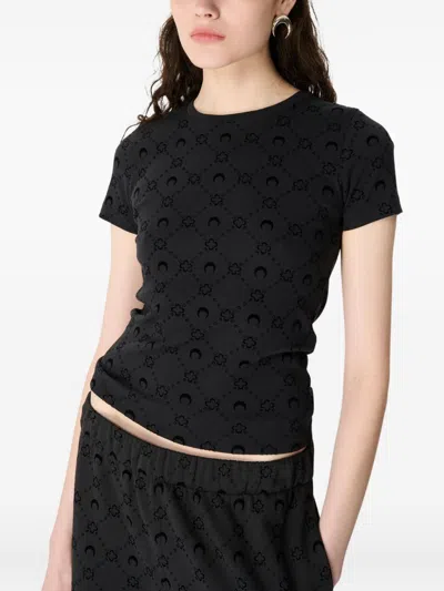 MARINE SERRE MARINE SERRE FLOCKED T-SHIRT WITH MONOGRAM