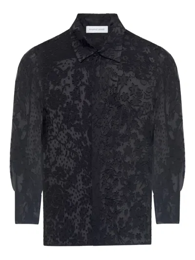 Marine Serre Floral-appliqué Silk-blend Shirt In Black