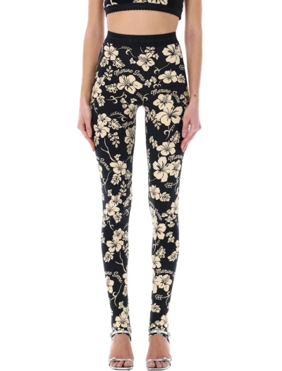 Marine Serre Regenerated Floral-print Leggings In Black