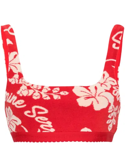 Marine Serre Floral-jacquard Towelling Top In Red