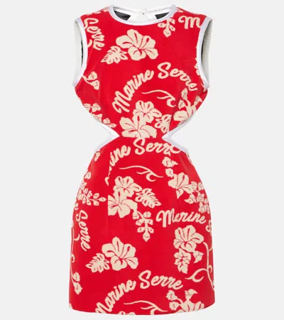 Marine Serre Floral Open-back Jacquard Minidress In Red