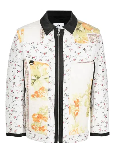 Marine Serre Floral-patchwork Quilted Jacket In White