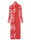 Marine Serre Red Regenerated Raso Silk Scarves Ls Maxi Dress In Red
