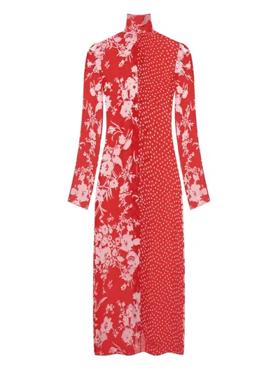 Marine Serre Floral-polka Dot Print Maxi Dress In Red