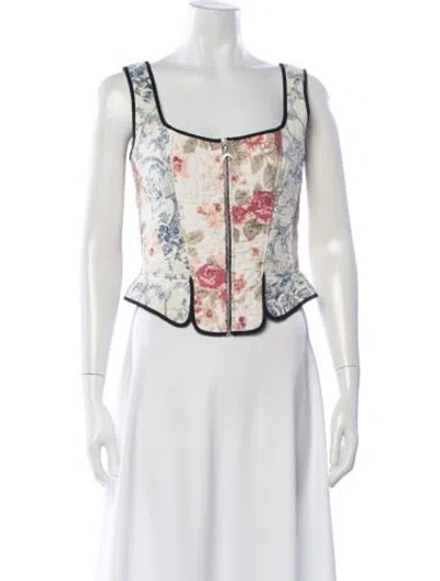 Pre-owned Marine Serre Floral Print Square Neckline Top In Neutral