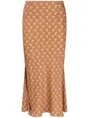 Marine Serre Printed High Waist Midi Skirt With Side Slit In Brown