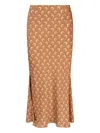 Marine Serre Printed High Waist Midi Skirt With Side Slit In Brown