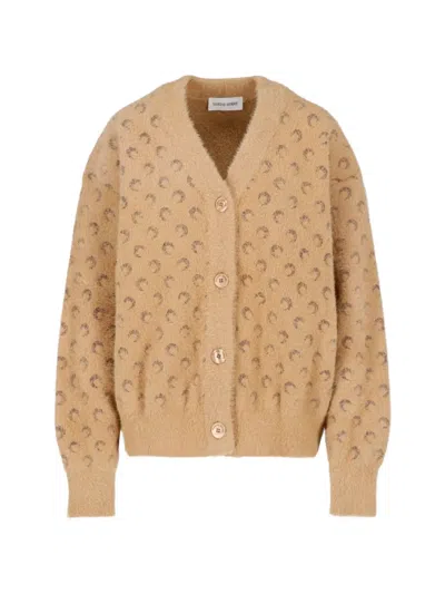 Marine Serre Fluffy Moon Jacquard Knit Long Sleeves Cardigan In Brown