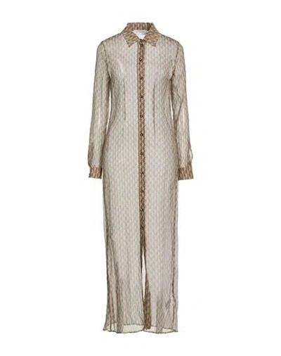Marine Serre Gold Line Woman Midi Dress Light Grey Size 8 Silk In Brown