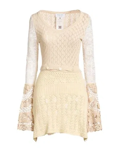 Marine Serre Gold Line Woman Mini Dress Beige Size M Recycled Cotton In Neutral