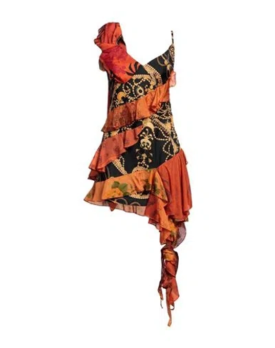 Marine Serre Gold Line Woman Mini Dress Orange Size 6 Silk