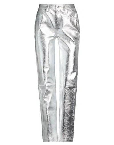Marine Serre Gold Line Woman Pants Silver Size 4 Lambskin In Metallic