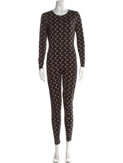 Pre-owned Marine Serre Graphic Print Crew Neck Jumpsuit In Black