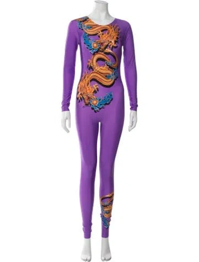 Pre-owned Marine Serre Graphic Print Crew Neck Jumpsuit In Purple