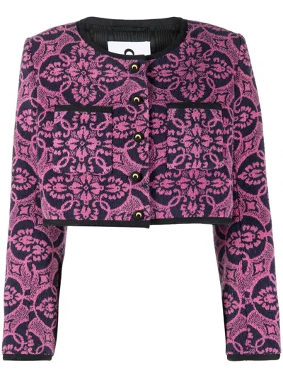 Marine Serre Graphic-print Cropped Jacket In Pink