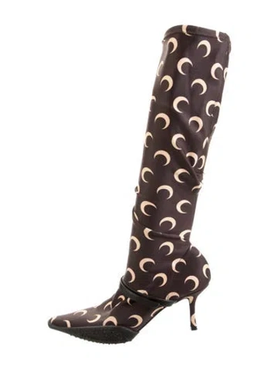 Pre-owned Marine Serre Graphic Print Leather Trim Embellishment Boots In Brown