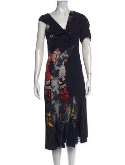Pre-owned Marine Serre Graphic Print Long Dress In Black