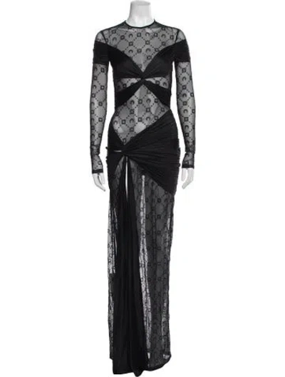 Pre-owned Marine Serre Graphic Print Long Dress In Black
