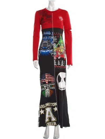 Pre-owned Marine Serre Graphic Print Long Dress In Red