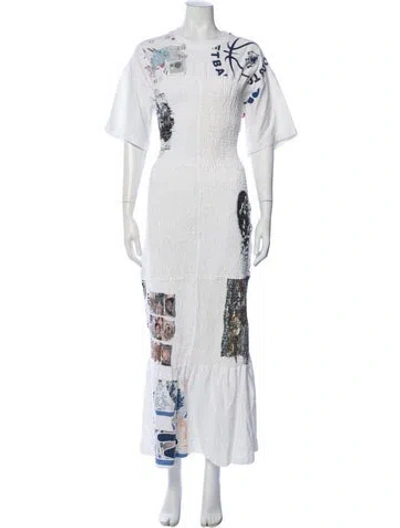 Pre-owned Marine Serre Graphic Print Long Dress W/ Tags In White