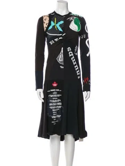 Pre-owned Marine Serre Graphic Print Midi Length Dress In Black