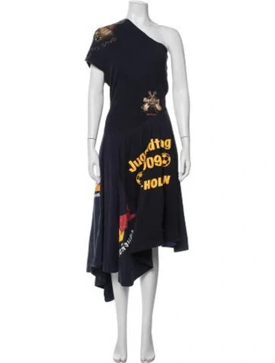 Pre-owned Marine Serre Graphic Print Midi Length Dress In Blue