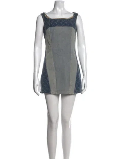 Pre-owned Marine Serre Graphic Print Mini Dress In Blue