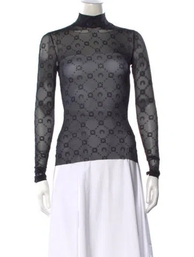 Pre-owned Marine Serre Graphic Print Mock Neck Top In Black