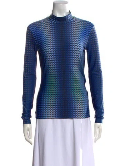 Pre-owned Marine Serre Graphic Print Mock Neck Top In Blue